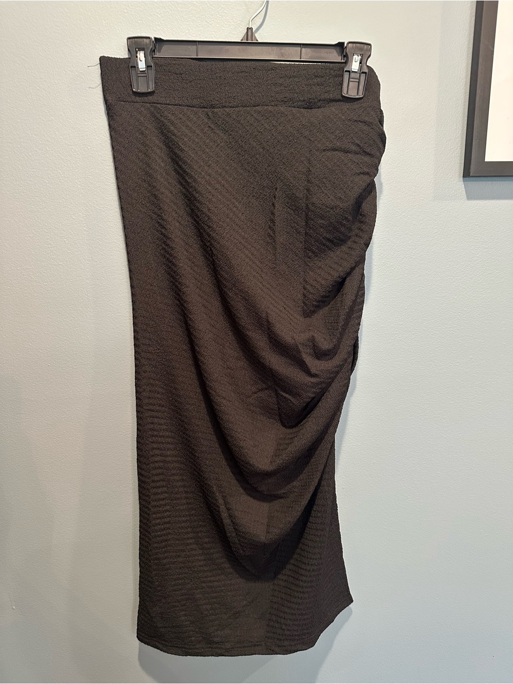SHEIN Black Ruched Midi Skirt